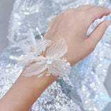 Load image into Gallery viewer, White Organza Flower Corsage Wristlet