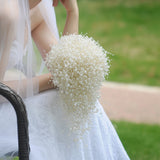Load image into Gallery viewer, Handcrafted Artificial Pearl Cascade Bridal Bouquet