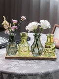 Load image into Gallery viewer, Vintage Green Bud Vase Set with Wood Tray