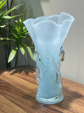 Load image into Gallery viewer, Blue Rolled Edge Art Glass Vase