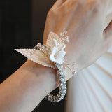 Load image into Gallery viewer, Rhinestone Corsage Bracelet with White Flowers