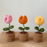 Load image into Gallery viewer, Finished Crochet Tulip Sunflower Small Potted Flower