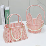 Load image into Gallery viewer, Pink Willow Basket with Handle and Pearl Decor