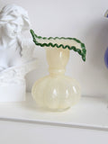 Load image into Gallery viewer, Vintage Ruffled Green Edged Cream Glass Vase