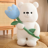 Load image into Gallery viewer, White Bear with Tulip Flower 30cm