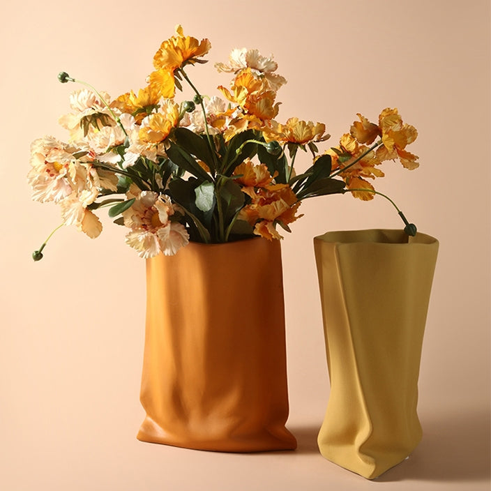 Paper Bag Shaped Cream Ceramic Art Vase – Floral Supplies Store