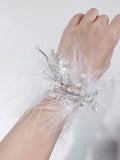 Load image into Gallery viewer, White Feather Rhinestone Corsage Bracelet