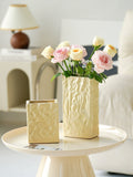 Load image into Gallery viewer, White Cream Crinkle Paper Bag Ceramic Vase