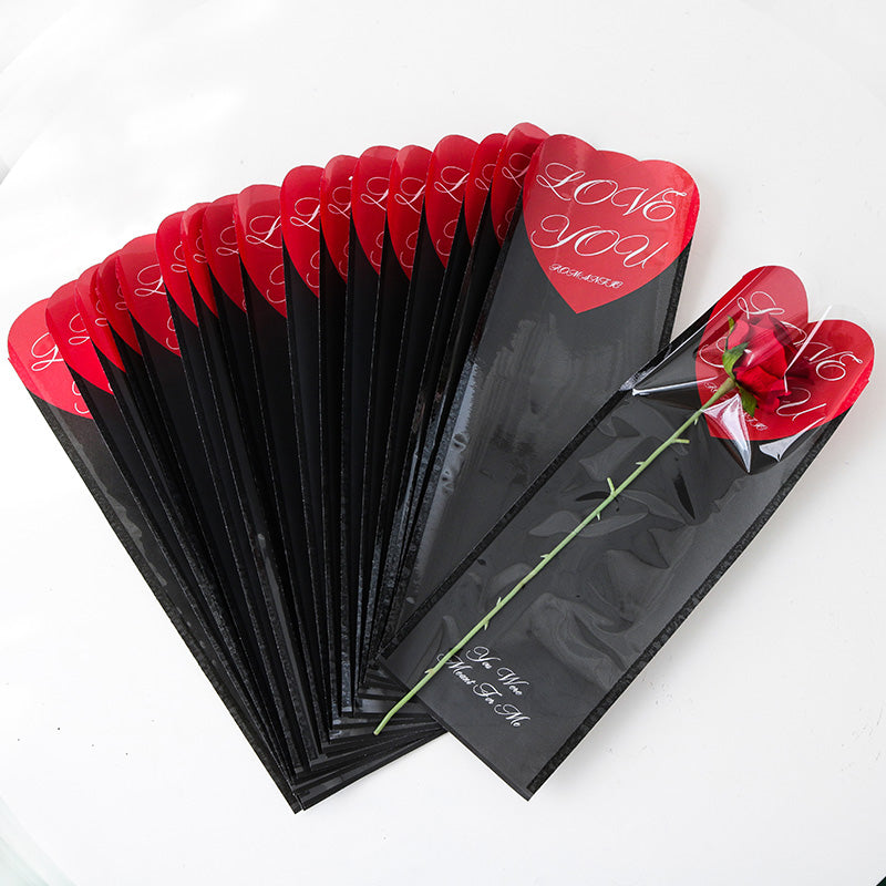 Love Heart Plastic Sleeves for Single Stem Flower Pack 40 Floral