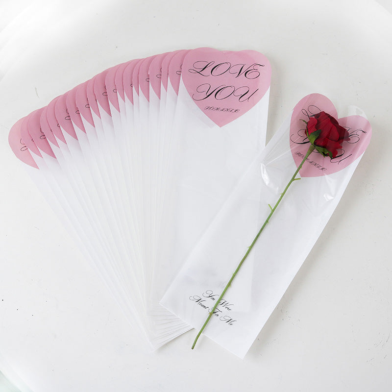 Love Heart Plastic Sleeves for Single Stem Flower Pack 40 Floral