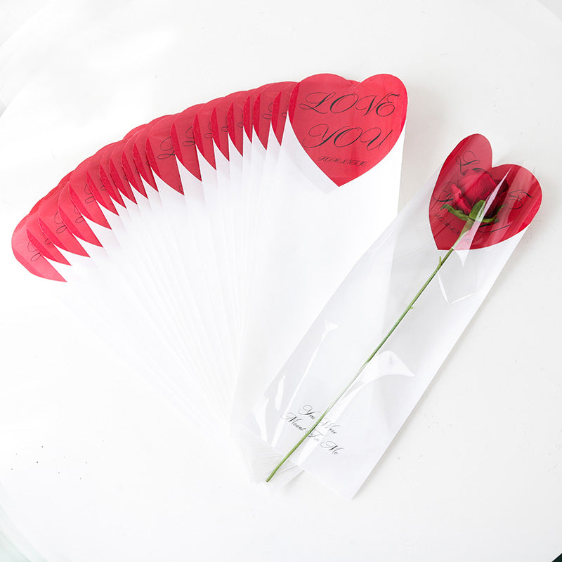 Love Heart Plastic Sleeves for Single Stem Flower Pack 40 Floral
