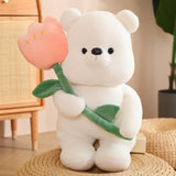 Load image into Gallery viewer, White Bear with Tulip Flower 30cm