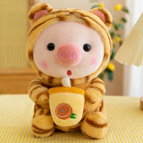 Load image into Gallery viewer, Plush Pig Toy with Bubble Tea 35cm