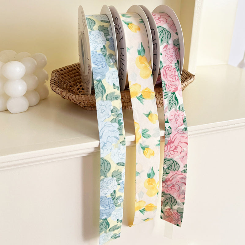 Double Faced Floral Printing Fabric Ribbon (2.5cmx12Yd) – Floral ...