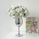 Load image into Gallery viewer, Wine Glass Silver Vase with Artificial Peony Bouquet