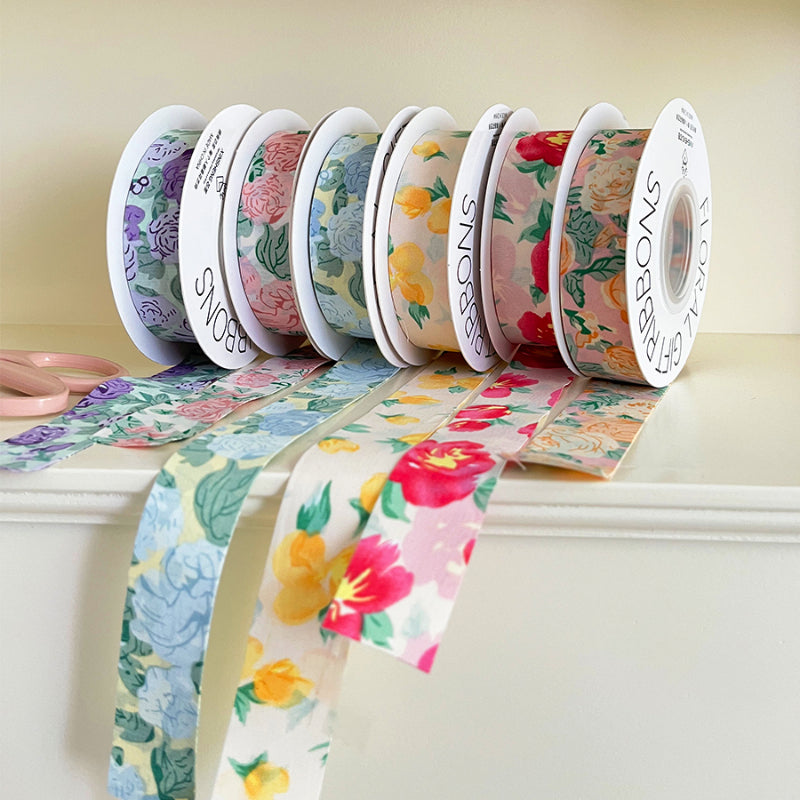 Double Faced Floral Printing Fabric Ribbon (2.5cmx12Yd) – Floral ...