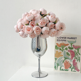 Load image into Gallery viewer, Wine Glass Silver Vase with Artificial Peony Bouquet
