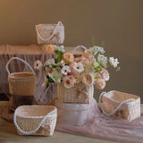 Load image into Gallery viewer, Waterproof Rattan Flower Basket with Pearl Handle