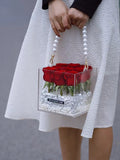 Load image into Gallery viewer, Acrylic Gift Box with Pearl Handle Flower Arrangement Container
