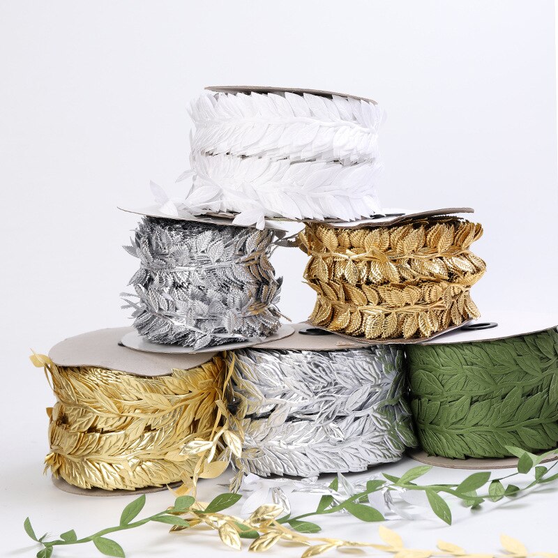 10 Meters Golden Silver Leaf Ribbon for Crafts – Floral Supplies Store