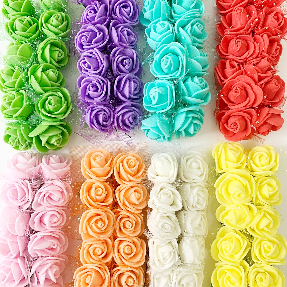 144pcs 2cm Artificial Mini Foam Rose Heads with Tulle – Floral Supplies ...