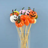 Load image into Gallery viewer, Set of 10 Ghost Face Samll Pumpkins Halloween Floral Picks