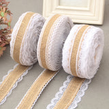 Load image into Gallery viewer, Natural Jute Burlap Ribbon with Lace Trim (25mmx2m)
