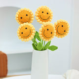 Load image into Gallery viewer, Set of 5 Yarn Crochet Finished Smiling Sunflower Artificial Flower Branches