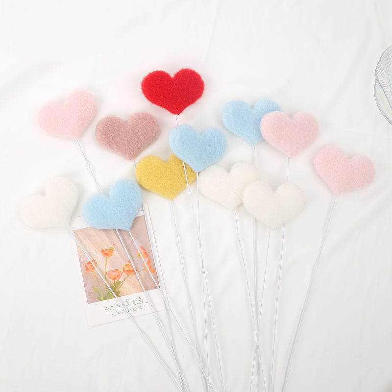 Set of 10 Fluffy Floral Heart Picks Floral Supplies Store