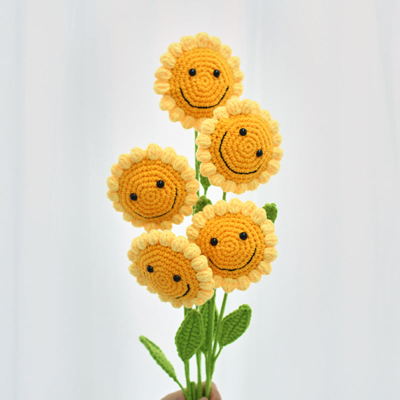 Set of 5 Yarn Crochet Finished Smiling Sunflower Artificial Flower Bra –  Floral Supplies Store