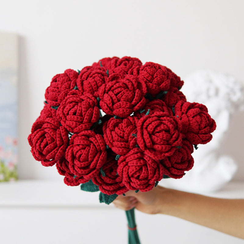 Set of 5pcs Finished Crocheted Gradient Rose Handmade Artificial Flowe ...