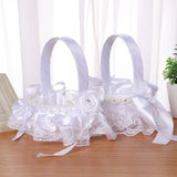 Load image into Gallery viewer, Lace Ribbon Embellished Flower Girl Basket White