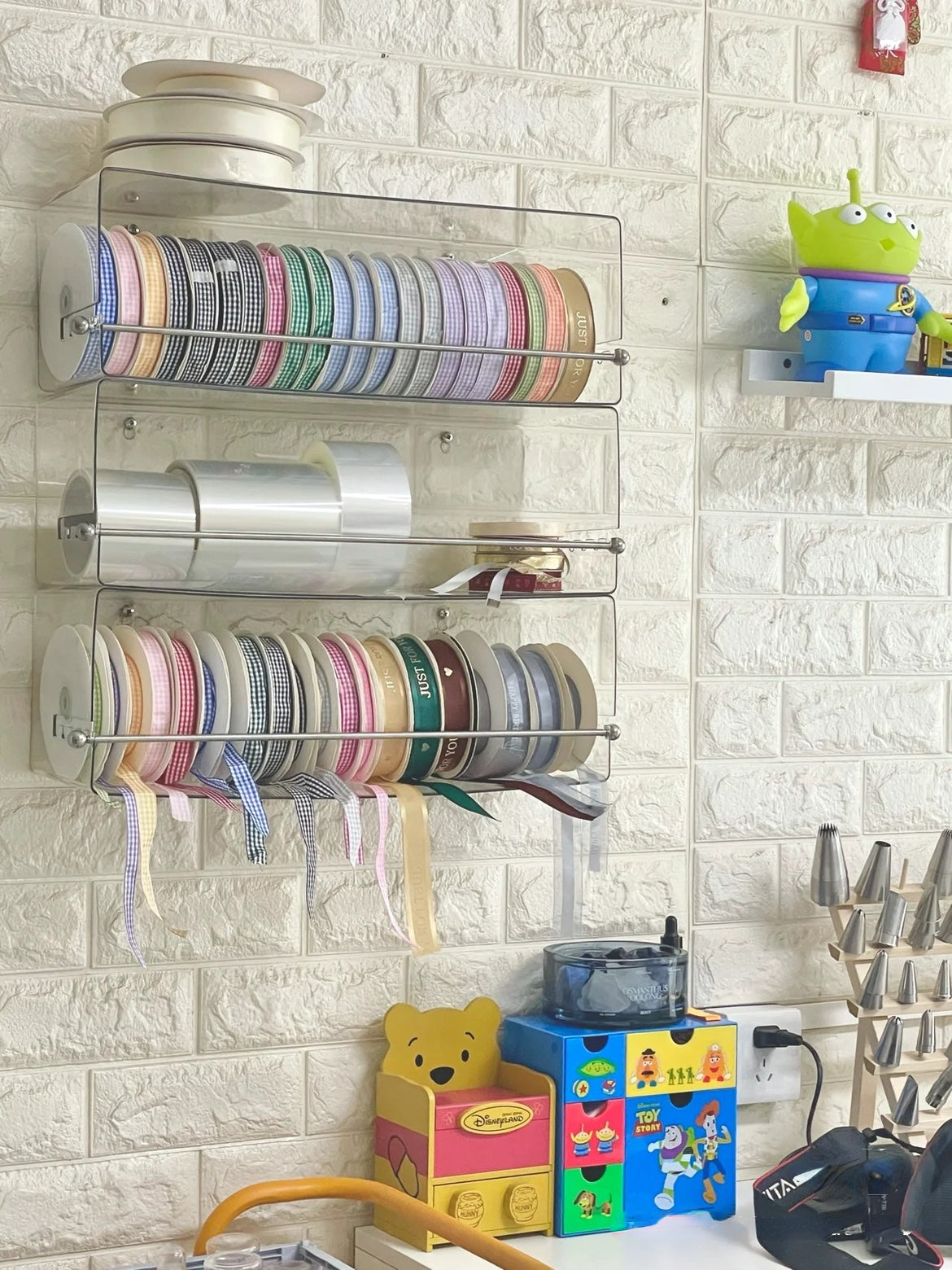 Wall Mount Acrylic Ribbon Storage Rack Organizer Box
