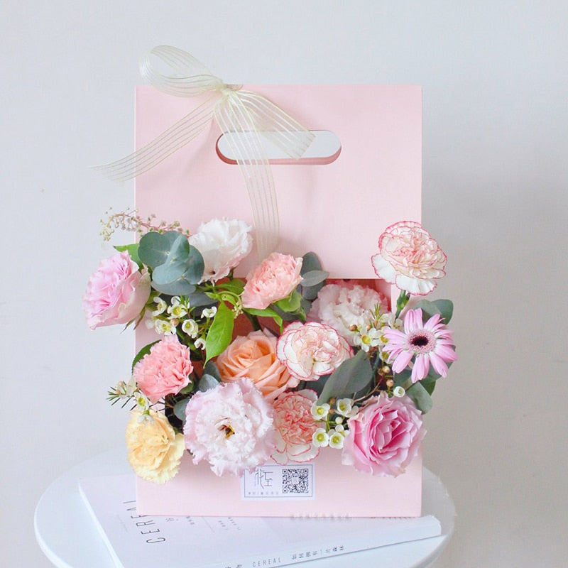 New 4pcs Flower Packaging Box With Handle Flower Arrangement Boxes  Waterproof Kraft Paper Bags Flower Basket Box Flower Gift - Gift Boxes &  Bags - AliExpress