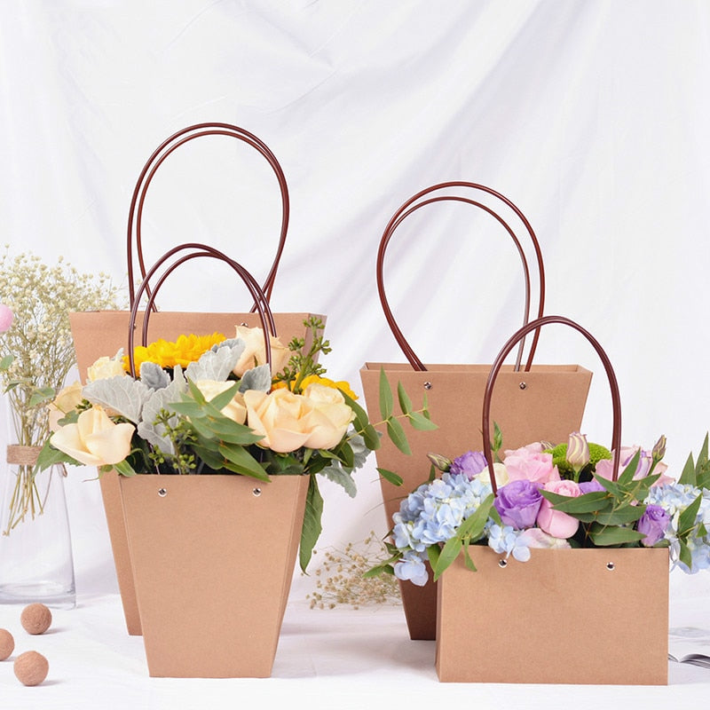 Flower Paper Gift Box with Metal Chain 6pcs Bouquet Storage Bucket Florist Bag with Handle Gift Case for Arrangements Wedding Gift Wrap Bags Pastel