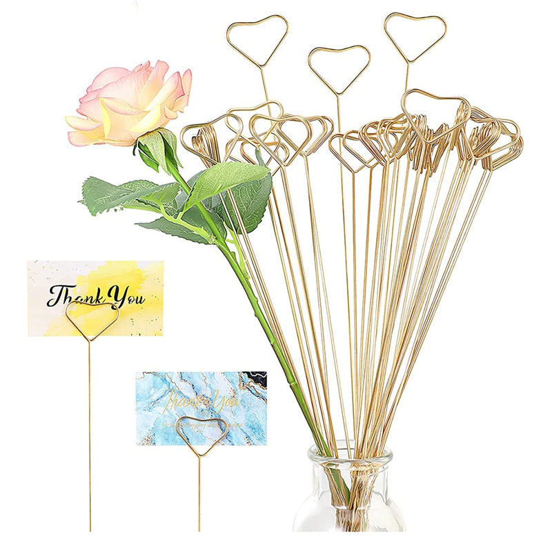 30 Pcs 13 Inch Heart Shape Metal Floral Picks Clip For Bouquet Gift Card  Holder