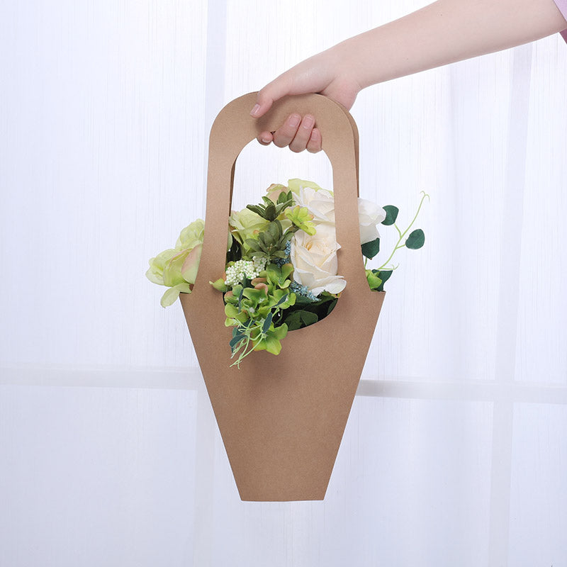 Handled Flower Bags for Bouquets Kraft Paper Flower Gift Bags, 20 Counts